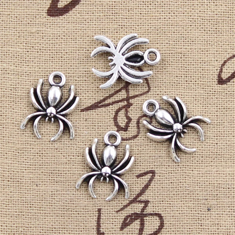 30 sztuk Charms pająk Halloween 17x14mm antyczny brąz srebrny kolor wisiorki dokonywanie DIY Handmade tybetańska biżuteria z brązu