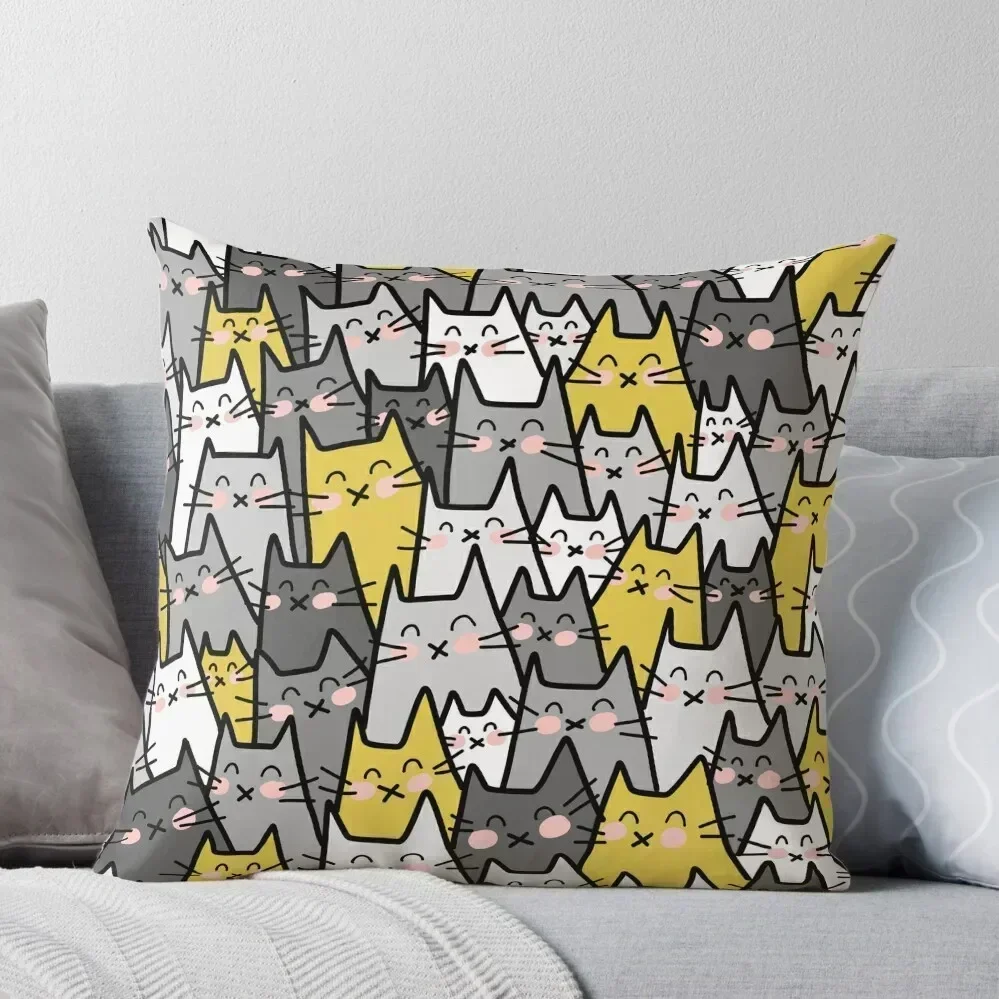 

Cat Party (Gray Mustard Yellow) Throw Pillow luxury sofa pillows Pillows Aesthetic Plaid Sofa Cushions Cover pillow