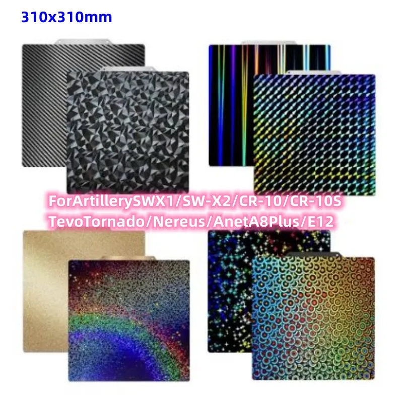 

For 310x310mm For Artillery Sidewinder X2 Sheet Bed Pei Cr10 310x310 Sheet Heated Bed Magnetic Bed Pei Build Plate Holographic