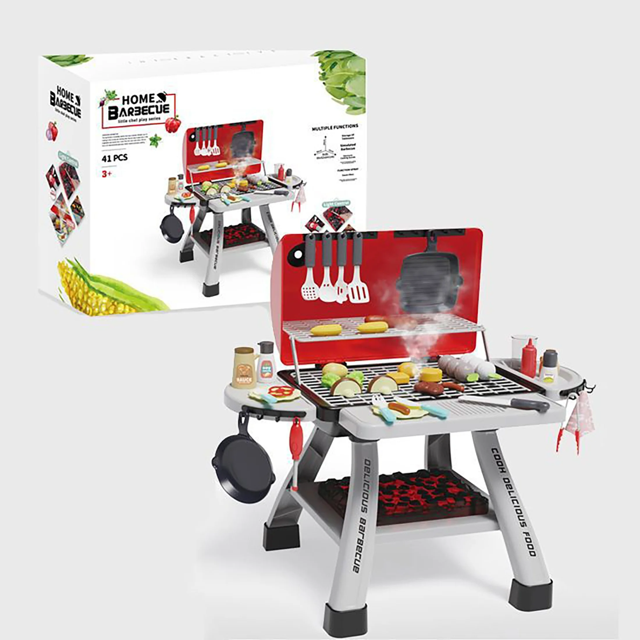 Play House Simulation Spray Barbecue Grill Toys With BBQ Food Set, Gifts  Kids,  Prizes (requires 3 AA Batteries, Not Included)