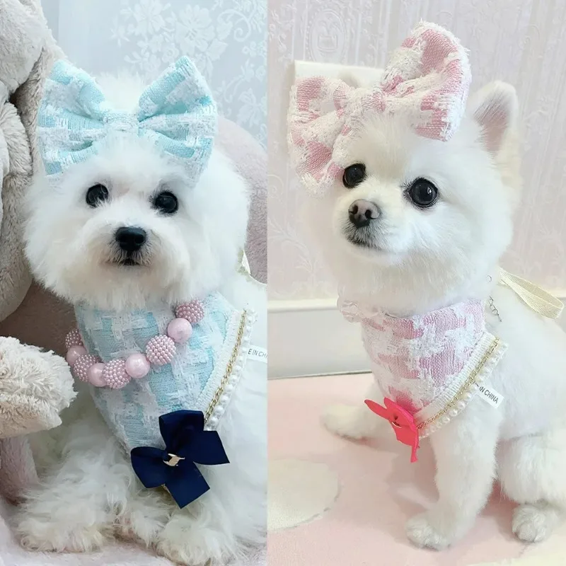 

Small Dog Fashion Pet Accessories Plaid Bib Cat Sweet Desinger Bowknot Hairpin Puppy Supplies Chihuahua Yorkshire Pomeranian