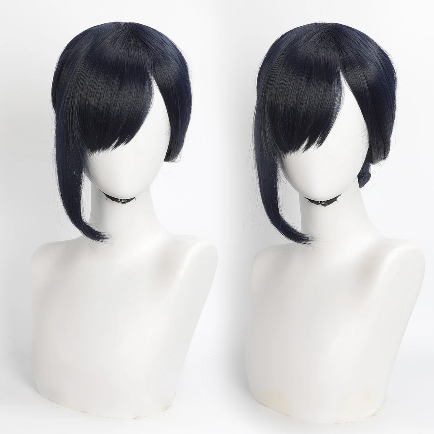 🔥Pre-styled Dark Blue Bun Wig for Women Heat Resistant Synthetic Hair Anime Cosplay Long Fluffy Bob Wigs with Bob Cut