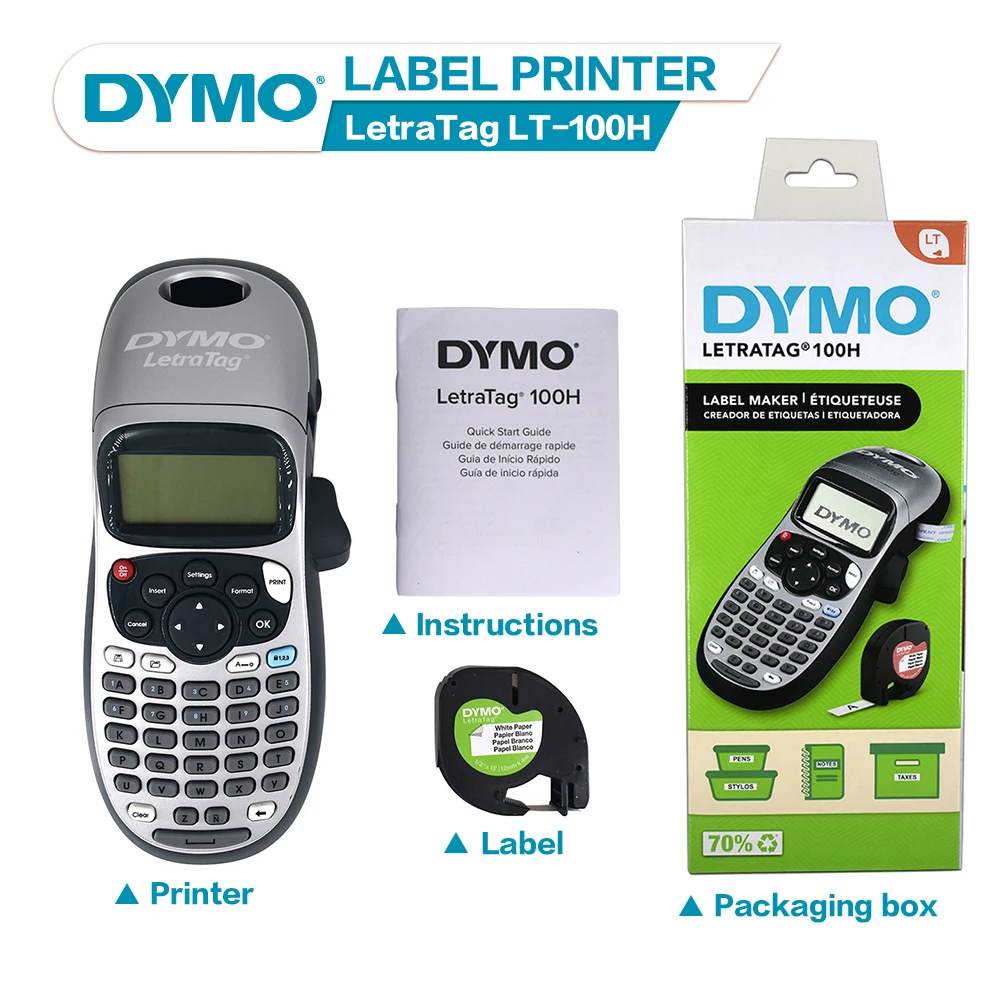 Dymo LT100H Label Maker Portable Adhesive Sticker Printer Dymo Letratag LT 100H Label Printer thermal Labeling Machine and 91200