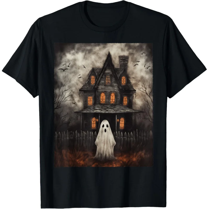 

Vintage Ghost Haunted House Midnight Halloween Ghost Spooky T-Shirt