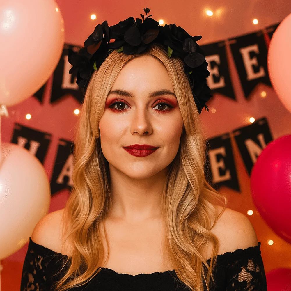 

Exquisite Halloween Headband Fashion Plastic Simulation Flower Headband Adjustable Size Dark Style Gothic Headband