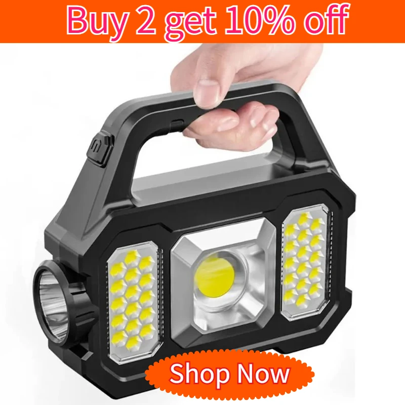 Torce a LED ad alta potenza Lampada da lavoro da campeggio ricaricabile Luce portatile multifunzionale Ricarica solare 6 modalità di illuminazione Pesca lampada ricarica
