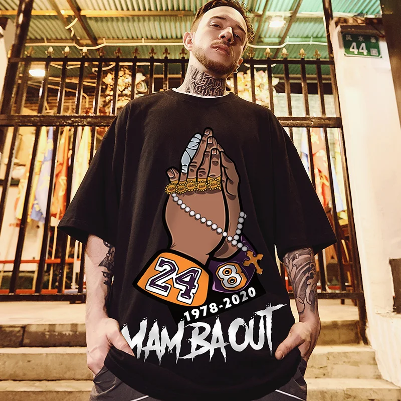 Abfer Summer Mamba Out Graphic T Shirts Hip Hop Hand Graffiti Oversized T Shirt Men 24 Printed T-shirts Vintage Harajuku Tshirt