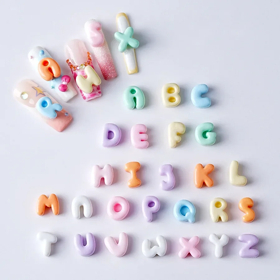 26Pcs Shiny English Letter Nail Art Resin Kit: 26 Alphabet Options Mini Resin Nail Decor