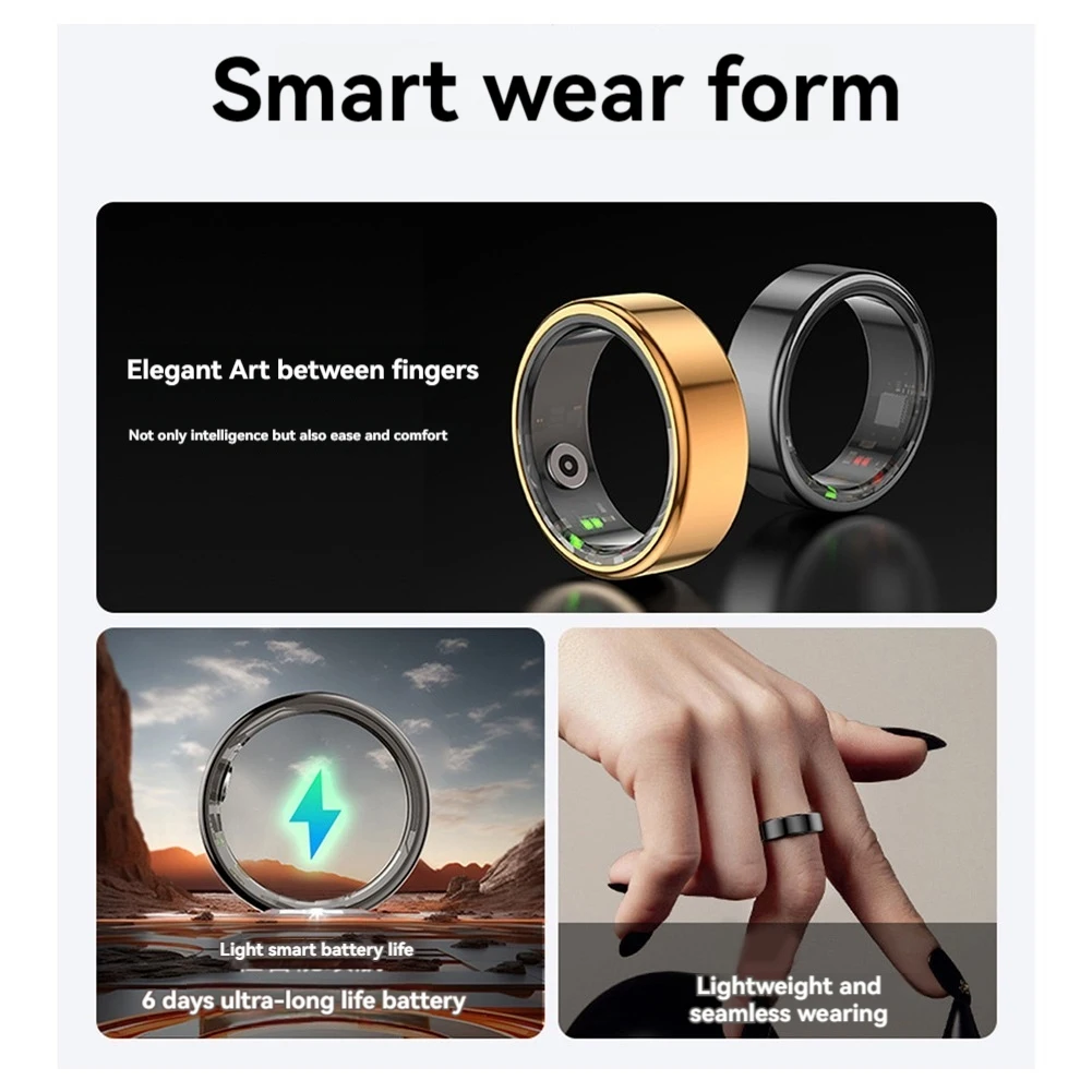 R02 Smart Ring Health Monitoring IP68 أوضاع رياضية متعددة مقاومة للماء لنظام Android IOS باللون الذهبي الوردي رقم 8 18.1 ملم