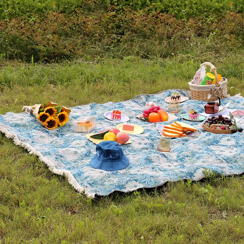 Outdoor Blanket Picnic Mat Spring Lawn Mat Picnic Table Cloth American Printed Cotton Linen Table Cloth Picnic Cloth Beach Camp