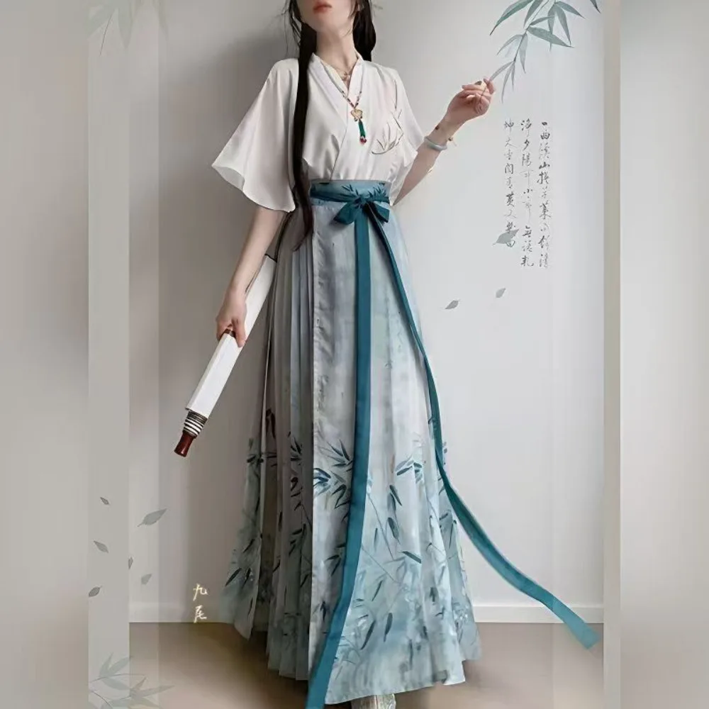 Retro Hanfu Horse-face Skirt Set Modern Elegant Chinese Ladies Hanfu Top Skirt Suit Fashion Chinese Style Women Clothing
