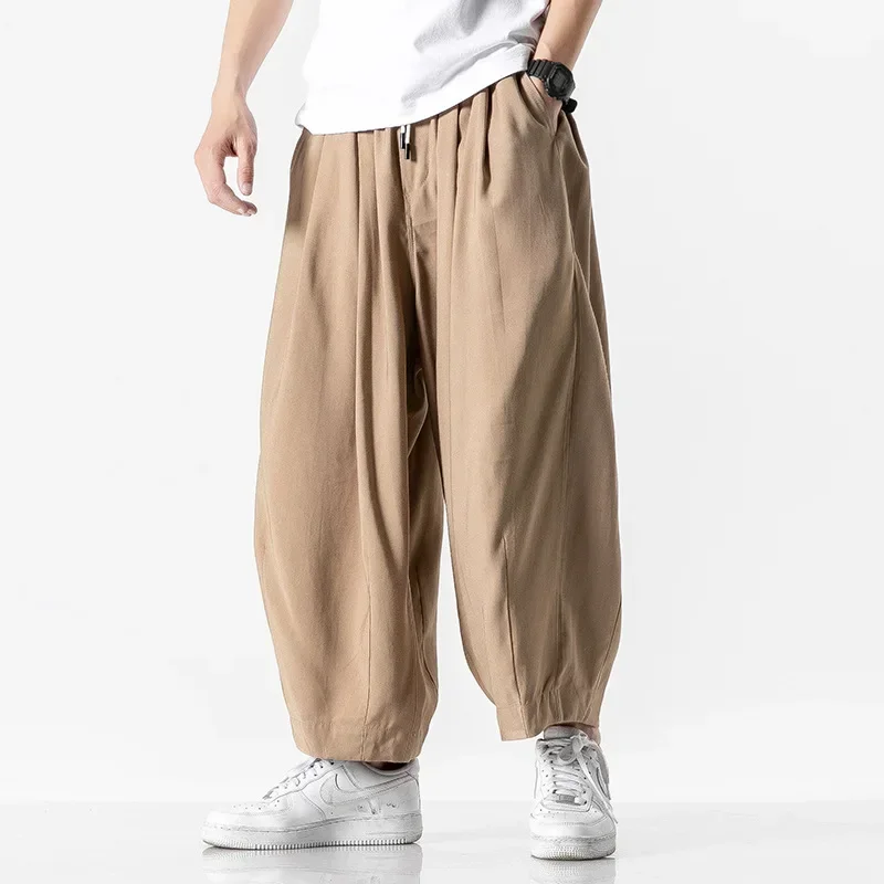 Men's Loose Wide-leg Pants Spring and Summer Large Size Straight Casual Bloomers Solid Color Full Length Trousers Streetwear