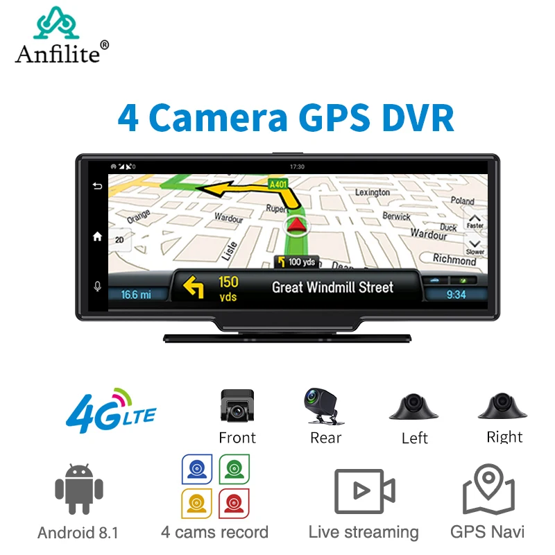 

10.26 Inch 360° Panoramic Dashcam 4 camera Car DVR 4G GPS Navigation Dashboard Android 8.1 Car DVR Camera digital Video Recorder