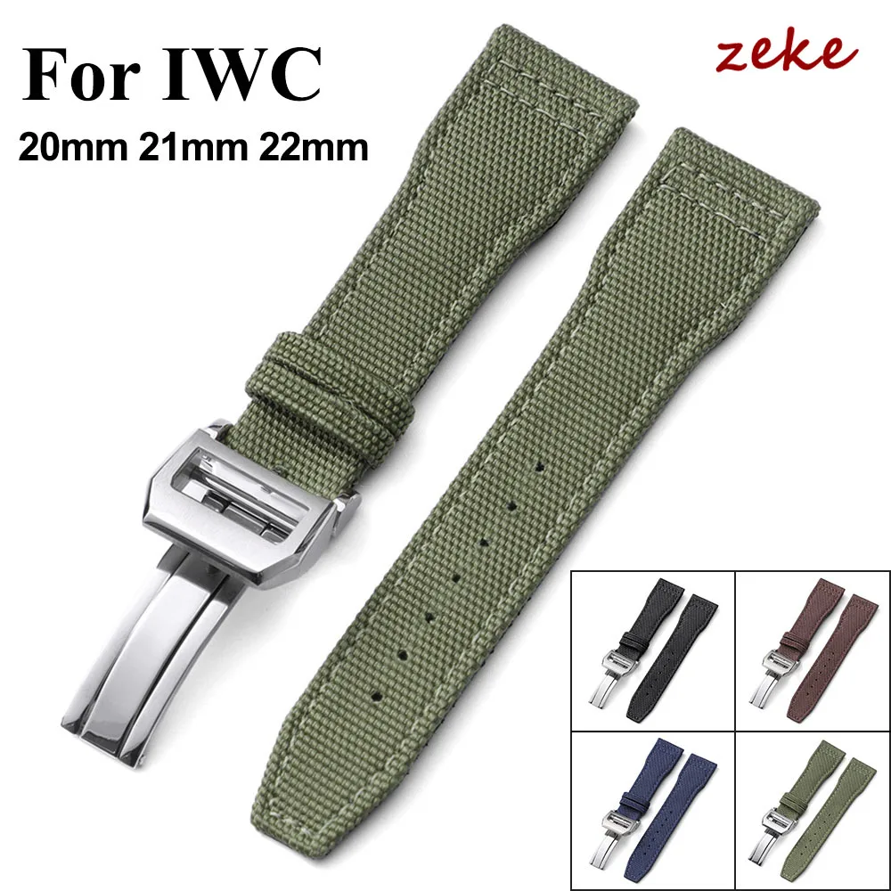 Sailcloth Nylon Watch Strap 20mm 21mm 22mm for IWC Pilot Band Military Canvas Cowhide Men's Folding Buckle Bracelet Accessories