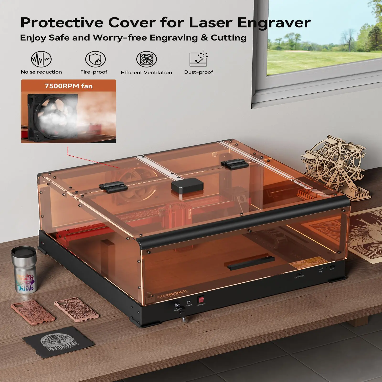 AtomStack A12 Ultra 60W Diode Laser Engraver CNC Wood Cutting Metal Engraving Machine With Eye-Protection B3 Enclosure & Camera