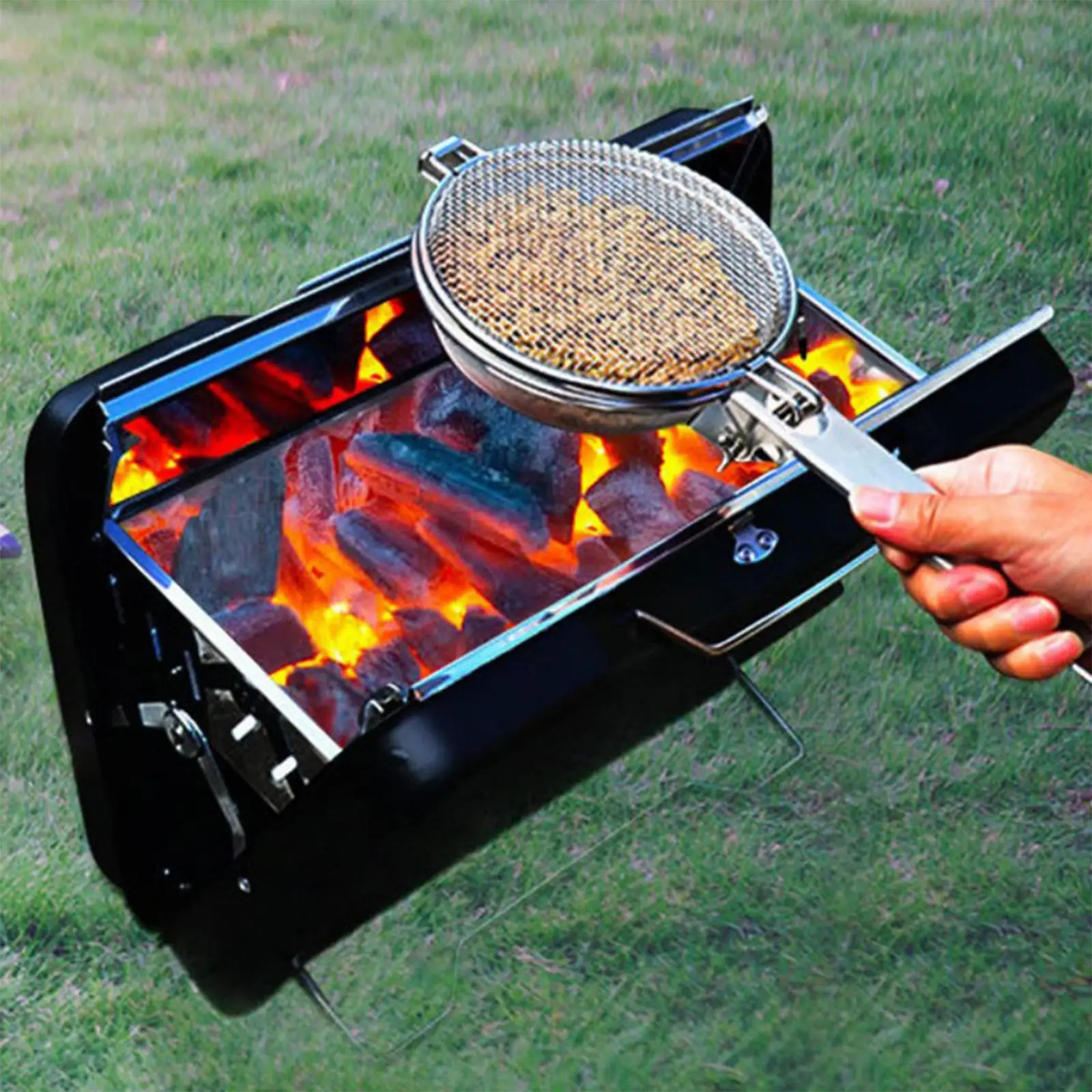 Portable Coffee Roaster Stainless Steel Hand Crank Bean Roasting Mesh Filter for Camping Travel