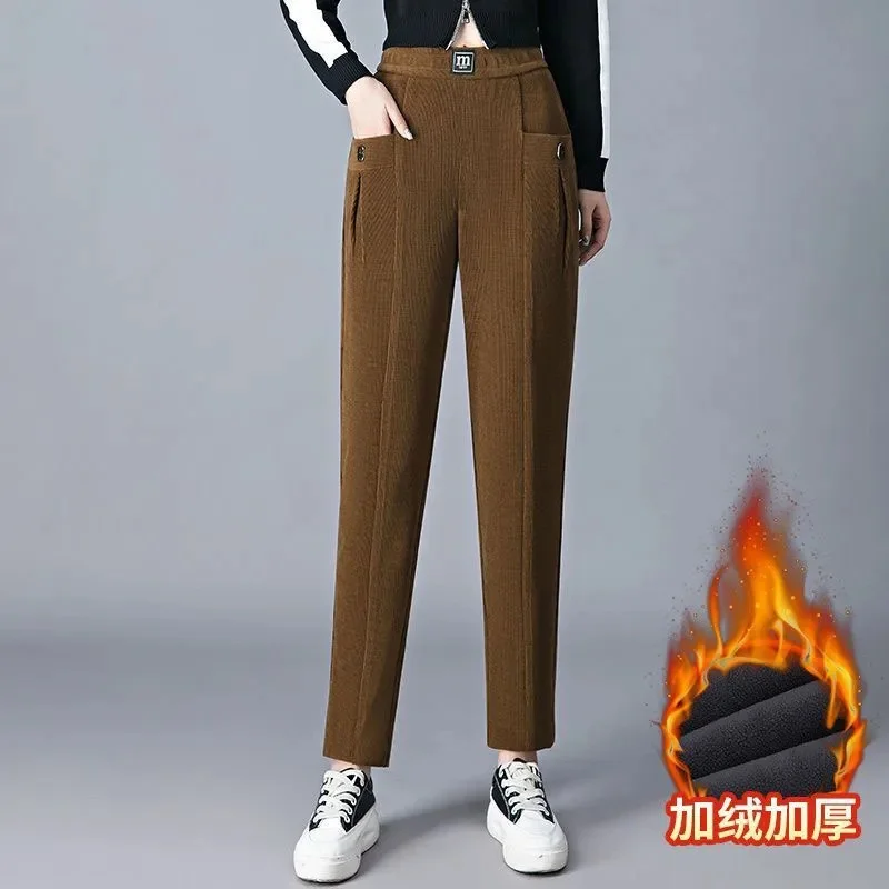 Corduroy Harem Pants Women 2025 Spring Autumn Winter New High Waist Trousers High Quality Chenille Mother Casual Pants Female