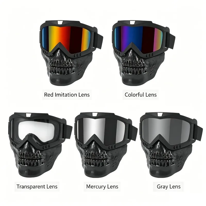 Unisex Skull Face Mask Riding Goggles Windproof Sand Dust Resistant Anti-Collision Eyewear for Motorcycle MTB Off-Road Cycling