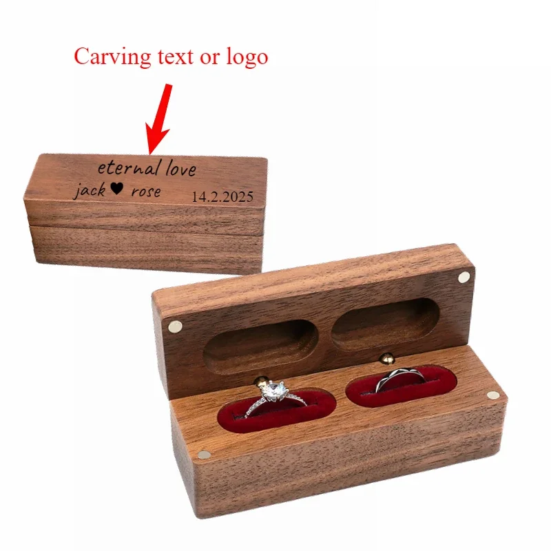 

Personalized Walnut Jewelry Storage Box with Customizable Engraving for Necklace and Ring Display on Solid Wood Desktop