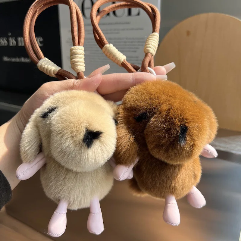 かわいいぬいぐるみ犬のキーホルダー、フェイクラビットファーの愛らしい子犬の車のキーチャーム、柔らかくふわふわのバッグペンダントデコレーション、女性への誕生日プレゼント