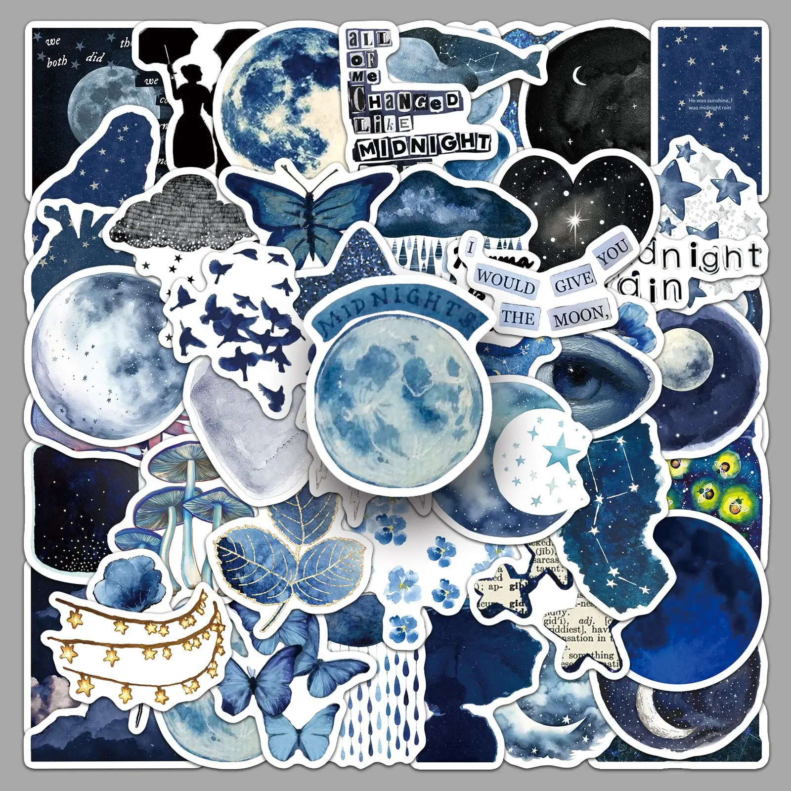 10/30/50 Pezzi Adesivi Graffiti Blu Stile Ins con Pianeti dell'Universo, Decorazione Creativa per Custodie Telefoni, Laptop, Valigie, Decalcomanie Impermeabili