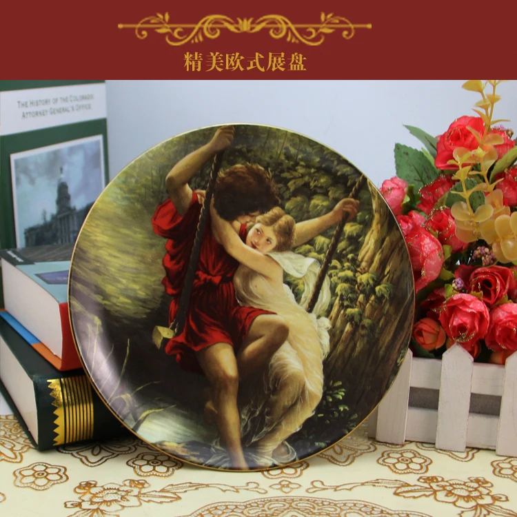 

European Retro Ceramic Plate, Oil Painting Art Decoration, 8-inch Display Plate, Steak Plate, Dinner Plate, Family Decoration