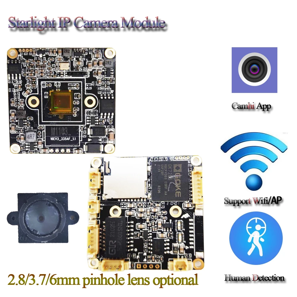 Bezprzewodowy moduł kamery IP 5MP Starlight z obiektywem otworkowym Mini Wifi karta bezpieczeństwa wideo Camhi APP kompatybilny z ONVIF RTSP Audio