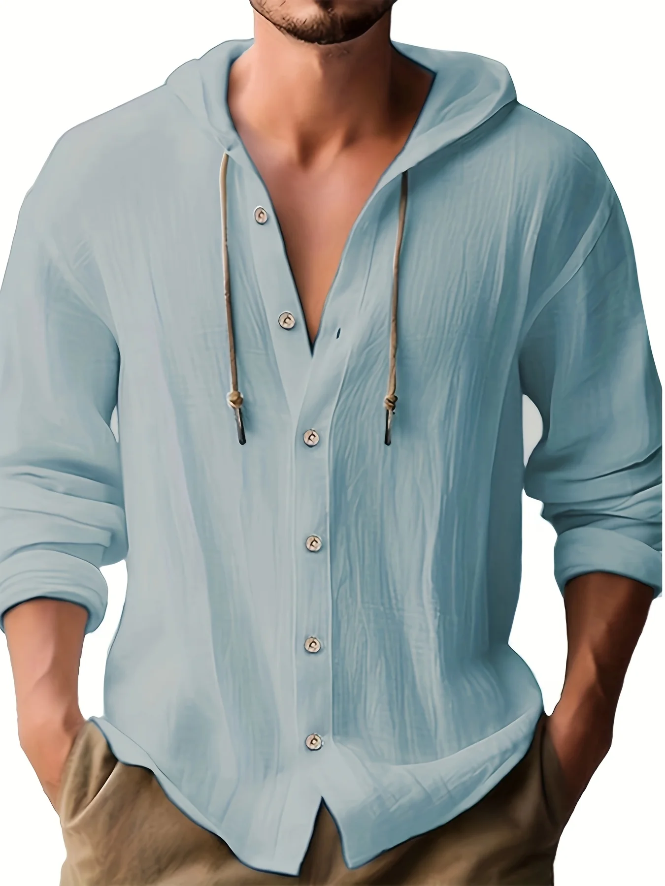 Camisa casual con capucha y botones para hombre, camisa hawaiana, para el trabajo, vacaciones, salidas diarias, desplazamientos de ocio