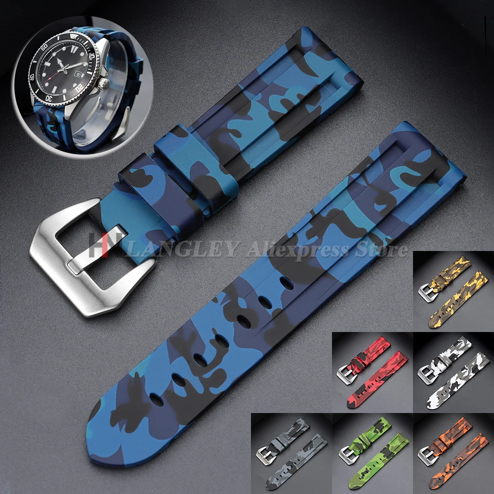 20mm 22mm 24mm 26mm Universelles Tarnmuster Blau-Grau Uhrenarmband Gummi Silikon Uhrenband für Casio für Panerai Uhrenzubehör