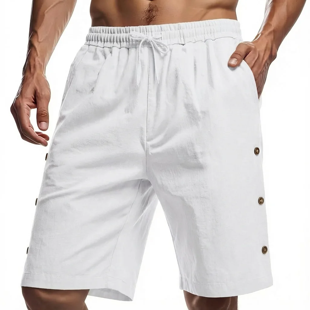 2026 New Mens Cotton Linen shorts Pants Men Summer Breathable Solid Color Linen Trousers Fitness Streetwear S-4XL Male 