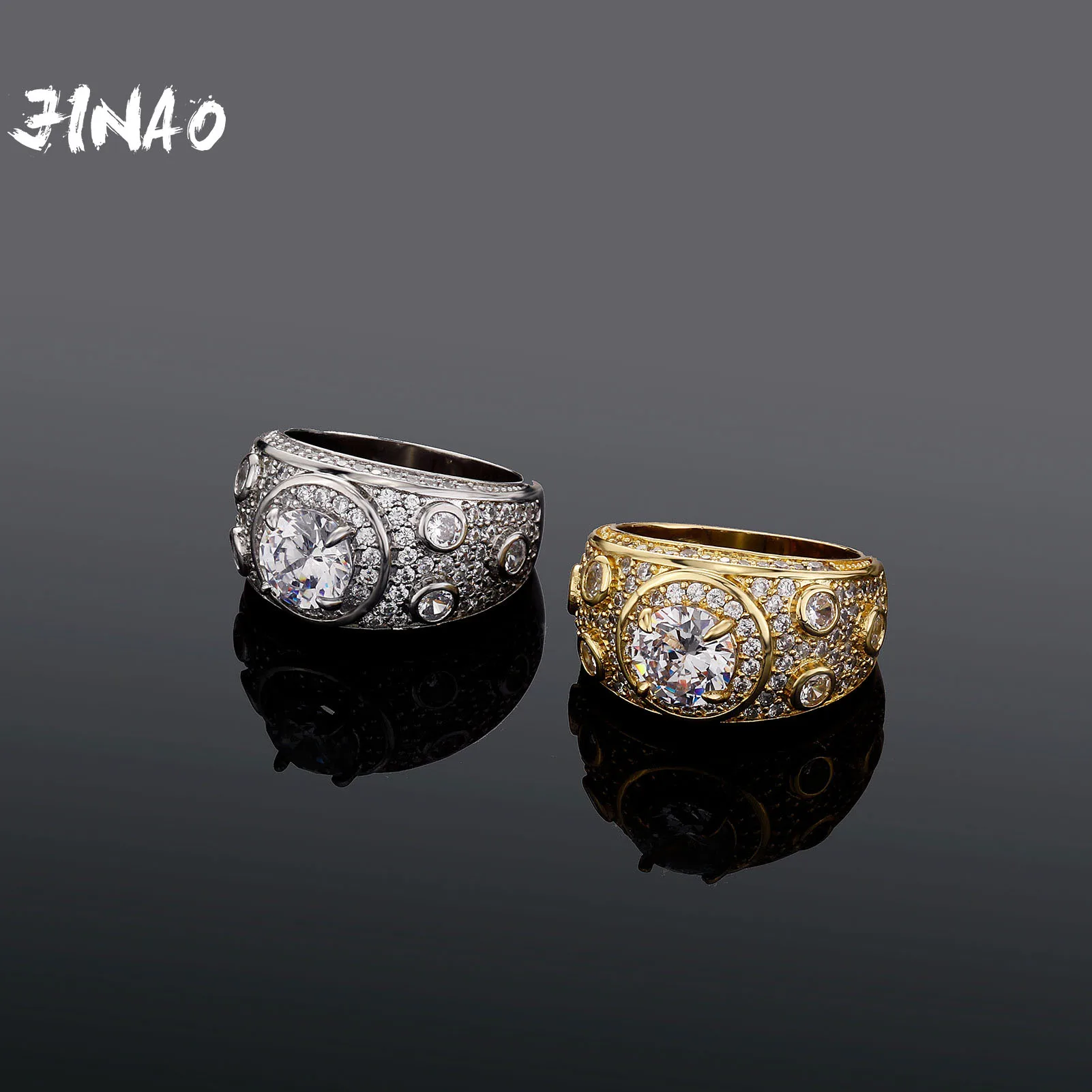 

JINAO 2024 New Micro-Paved Large Zircon High Quality Ice Cravejado 5A+ Cubic Zircon Ring Men and Women Jewelry