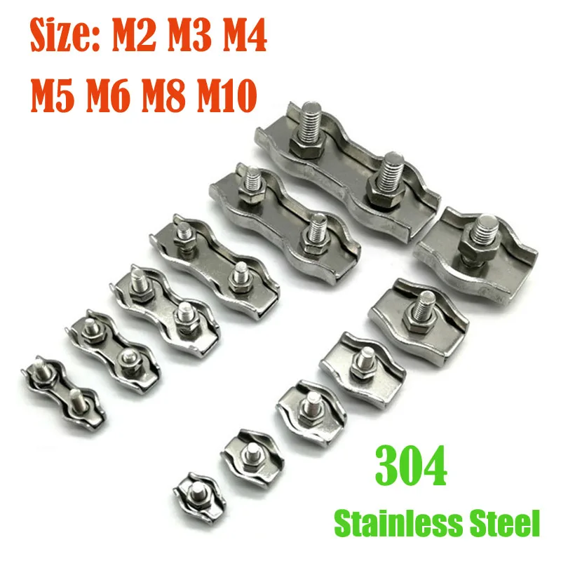 M2 M3 M4 M5 M6 M8 M10 Stainless Steel Wire Rope Clamp Single And Double Grips Chuck Lock Cable Clamp Fastener Wire Rope Buckle