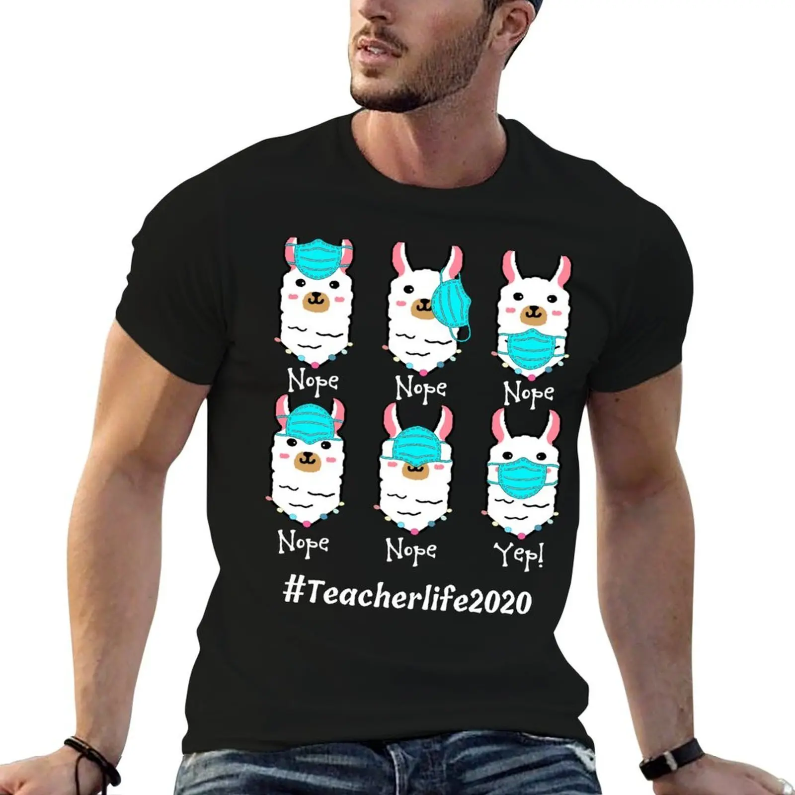 Llama Wearing Masks Wrong #Teacherlife 2020 T-Shirt oversized graphic tee Luxury man mens t shirt
