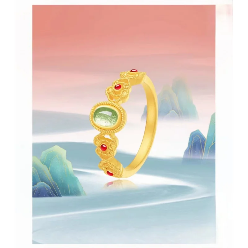 

Filial Phoenix Flower Hibiscus Open Ring, Genuine 24K Yellow Gold 999 Ancient Law Inheritance Handmade