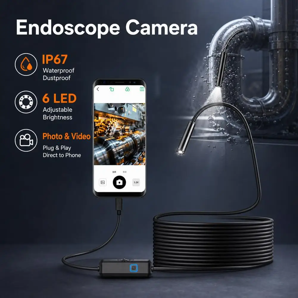 Type-c Android USB Endoscope Camera Soft Cable Waterproof Pipe Inspection Borescope Type C Endoscope Inspection Mini Camera 2026