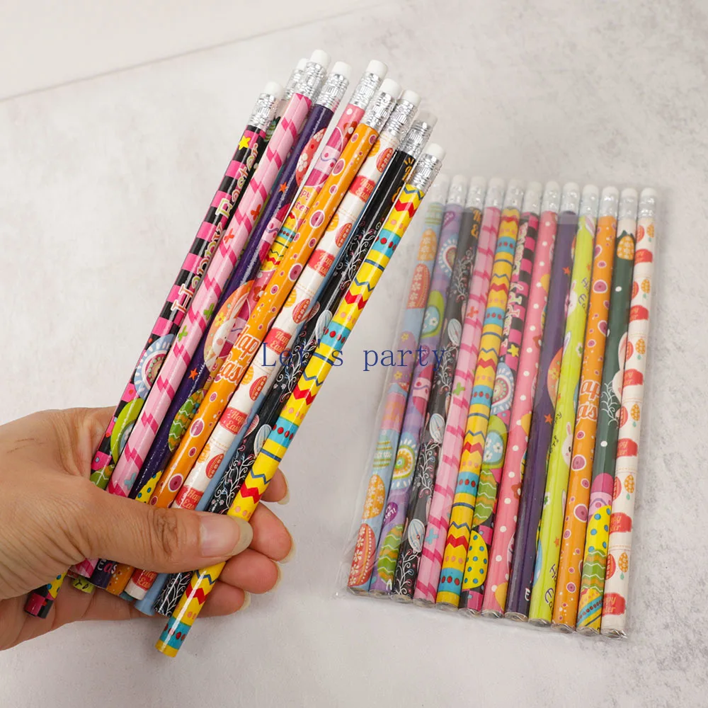 24Pcs Cute Bunny Rabbit Egg HB Writing Painting Pencils for Kids Birthday Easter Party Favors Back To School Gifts Pinata Filler