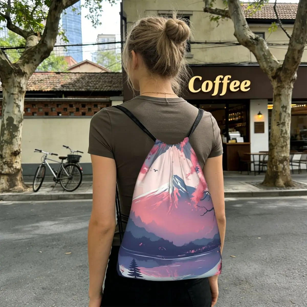 Landscape Of Mount Fuji And The Sea Backpacks Fashion Drawstring Bags Sports Bag Book Bags for Man Woman Students