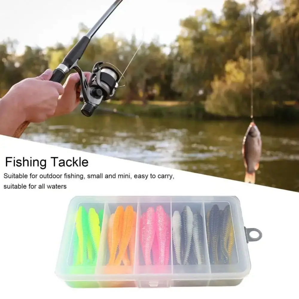 

30Pcs Silicone Soft Fishing Lures Durable T-tail Thread Design Artificial Bait with Crank Jig Head Hook Multicolor Soft Bait