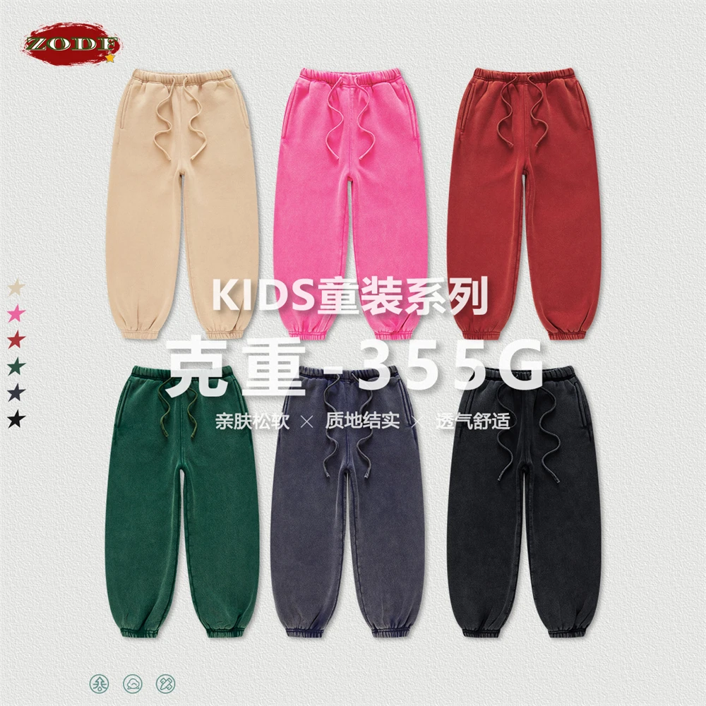 Zodf Kinder Winter gewaschen 355gsm Fleece Jogging hose Kinder Jungen Mädchen schweres Gewicht lose Jogger hose kh0023