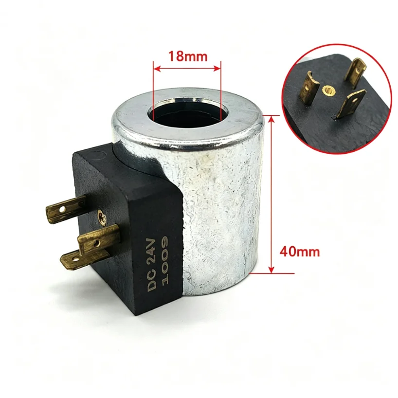 For longgong Hydraulic Valve Solenoid Coil 12V 24V DC Input 18mm Inner Diameter 40mm Height Copper Winding Black