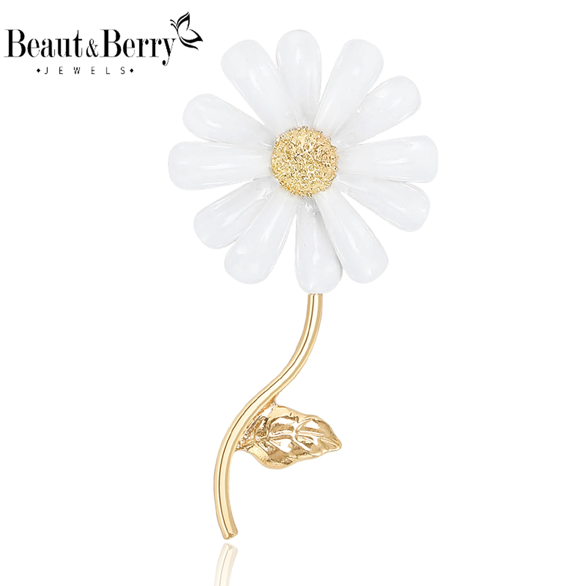 Beaut&Berry Luxury Enamel Daisy Brooches for Women Unisex Flower Pins Friends Casual Party Accessories New Year Gifts Friends
