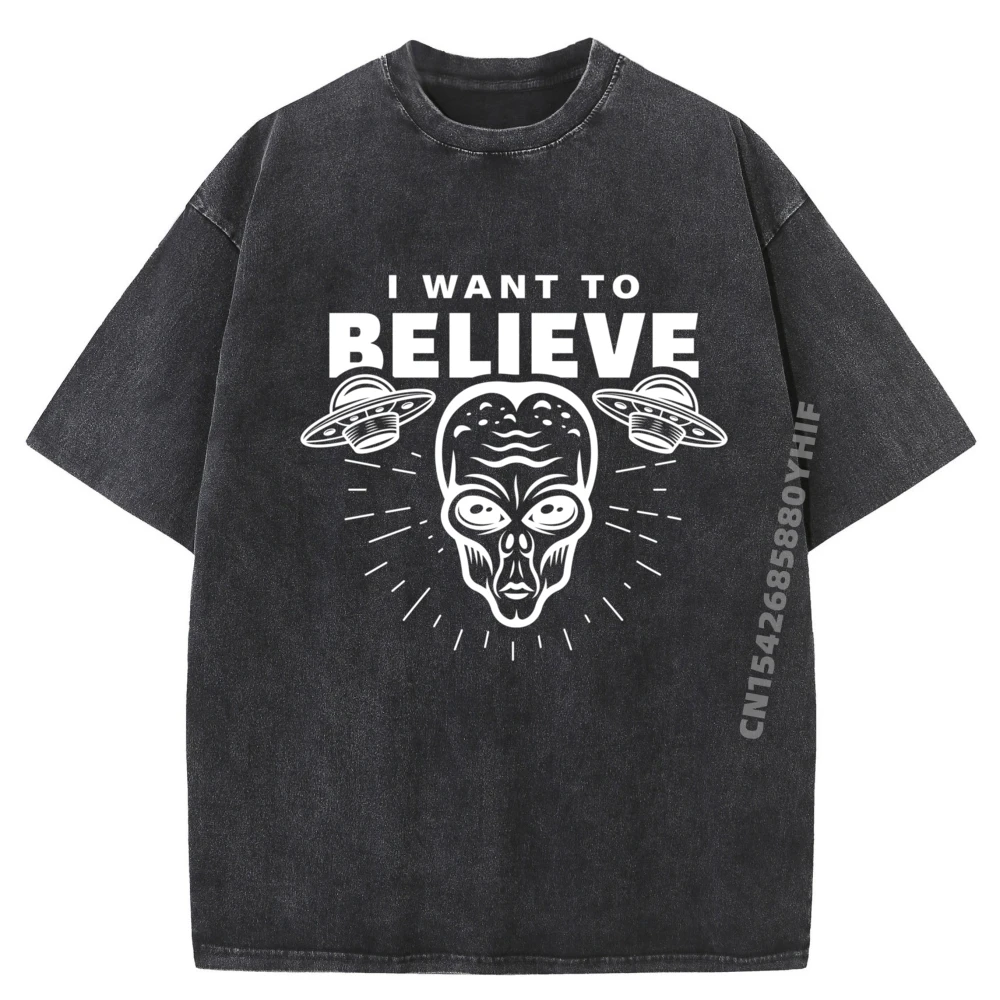 

I Want To Believe Designer Clothes Graphic Shirts For Men Plus Size Illustration Printed Tees Mens Oversized Washed Shirt