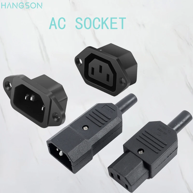 C14 C13 IEC320 Rechte Kabel Man Vrouw 3 Pin Schroef Mount Inlaat Ac Power Socket Plug Adapter Connector Ac 250V 10A Zwart