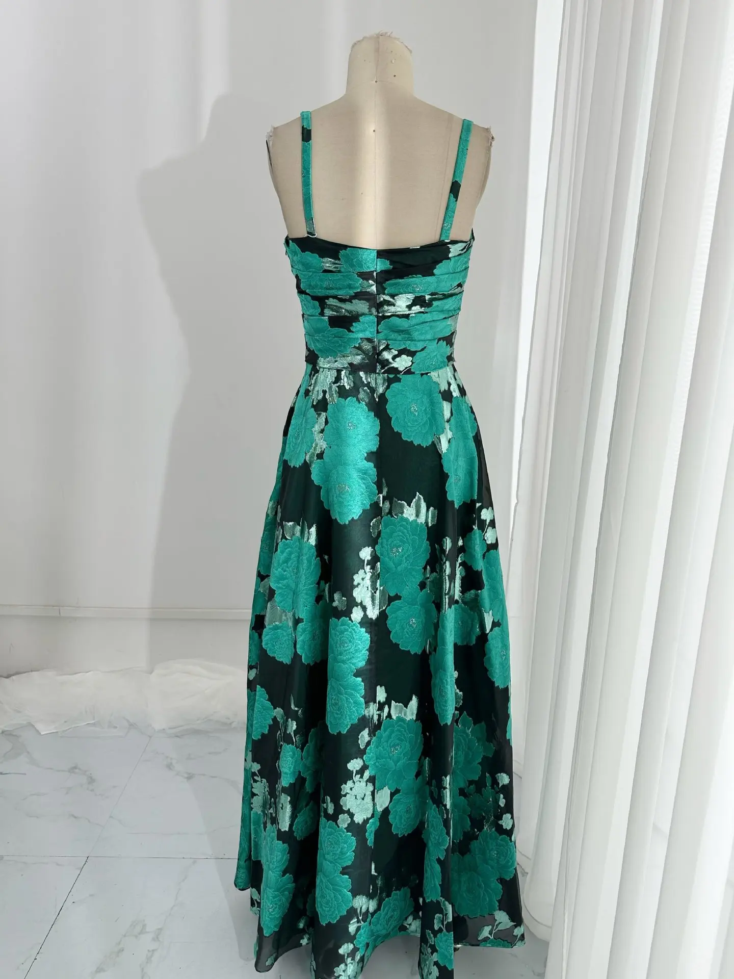 Blue Fashion Elegant Suspended Tube Top WaistThin Printed Banquet Evening Dress Skirt M1932