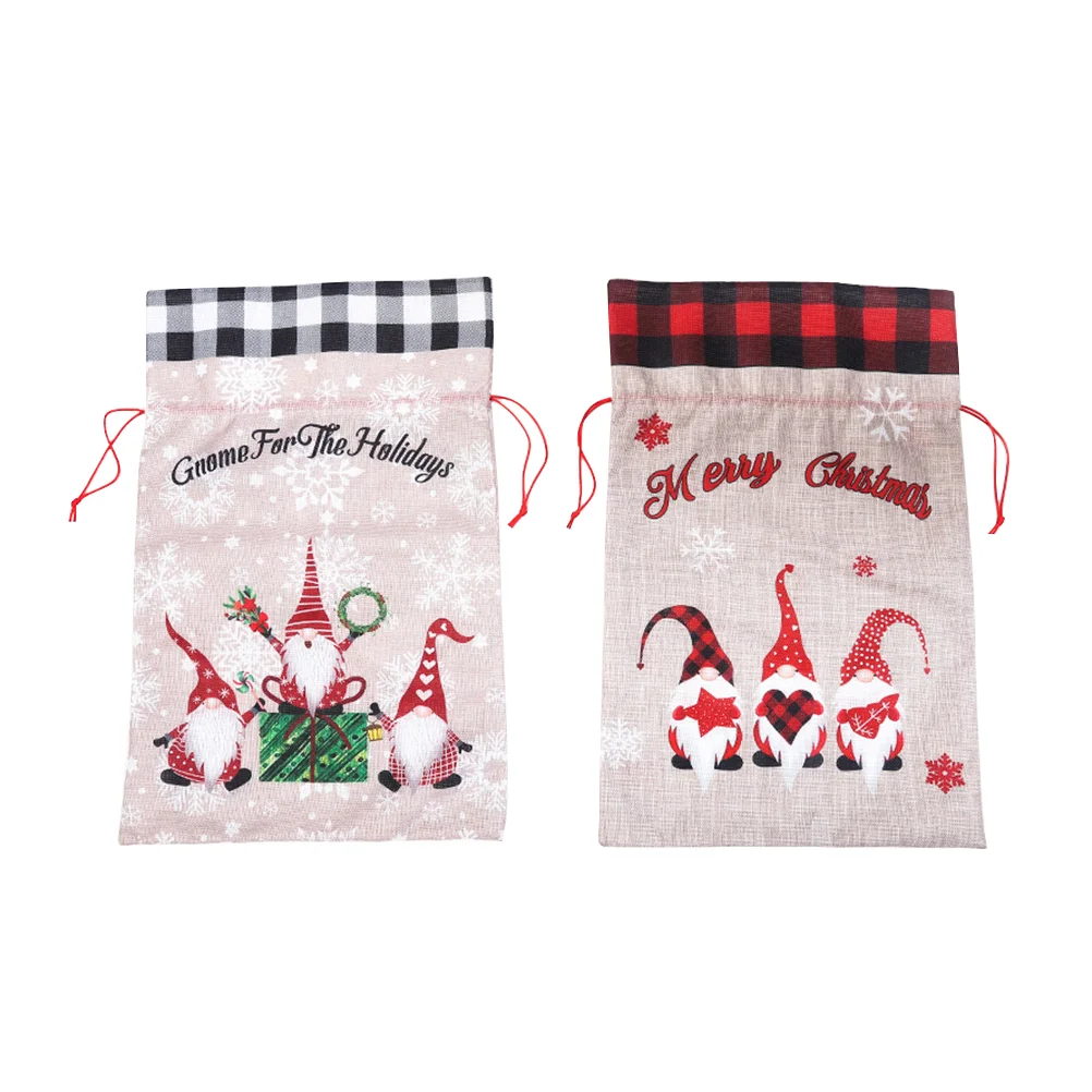 

2 Pcs Gift Bags Drawstring Pocket Storage Christmas Candy Cartoon Linen for Packing