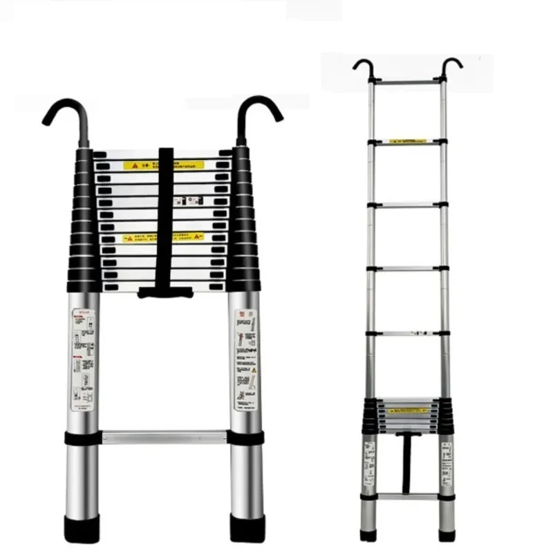 Escalera telescópica portátil de aleación de aluminio, gancho de Elevación plegable para el hogar, Pedal individual para interiores y exteriores, 2M, 2,6 M