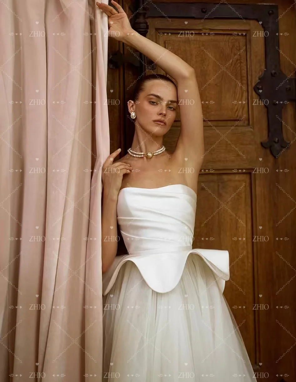ZHIO Elegant Tiered Wedding Dress Strapless Corset Draped Floor Length Ivory Tulle Bridal Gown Customized Luxury Robe De Mariée