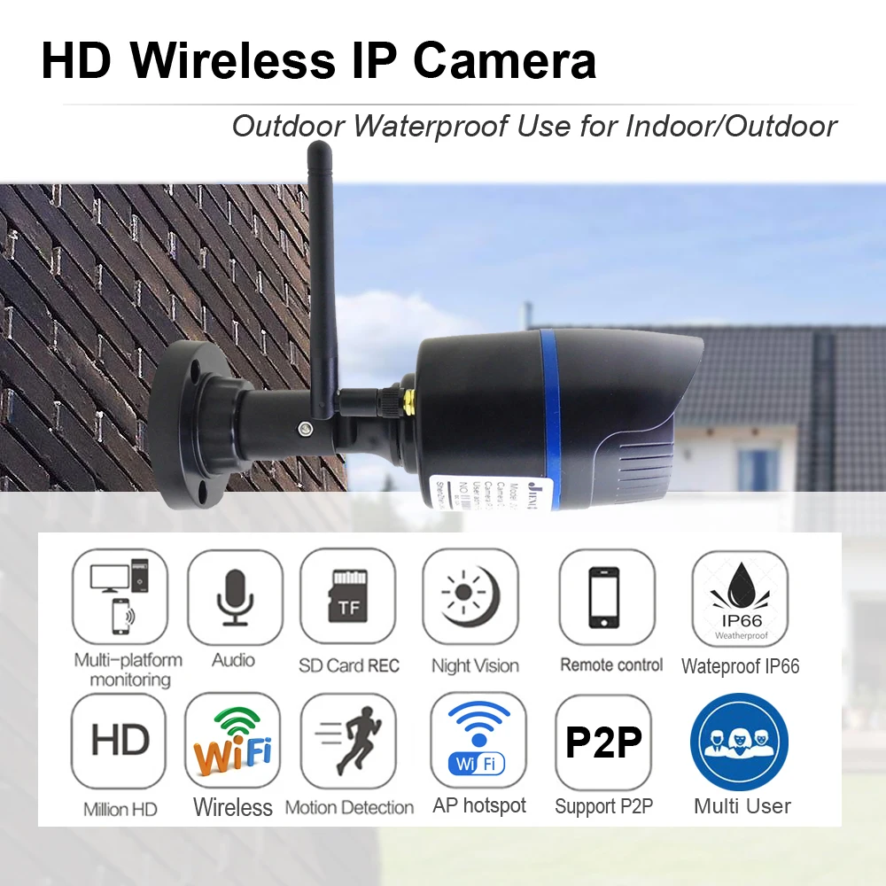 JIENUO IP Camera Wifi HD Cctv Security Surveillance Outdoor Waterproof Wireless Nightvision Onvif Audio Indoor Home Cam CamHipro