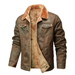 New Winter Male Leather and Fur Integrated Jackets Fleece Warm Coats Slim Fit Jackets Men Fashion Bomber Jackets And Coats XXL