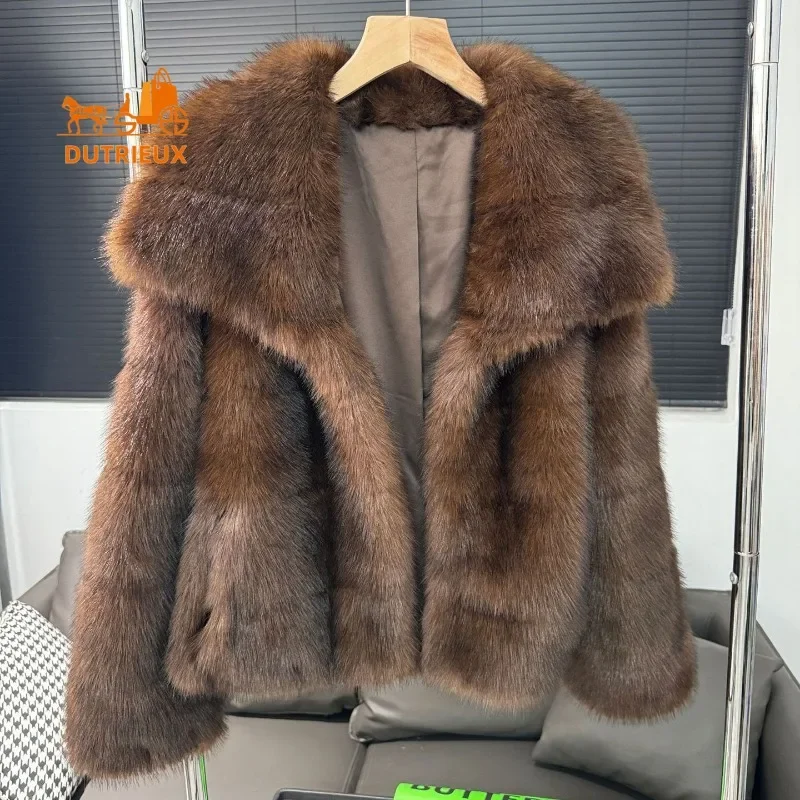 2024 Winter New Fur Coat Women Lapel Loose Version Luxury Genuine Leather Fur Coat Elegant Temperament Short Warm Jacket Party